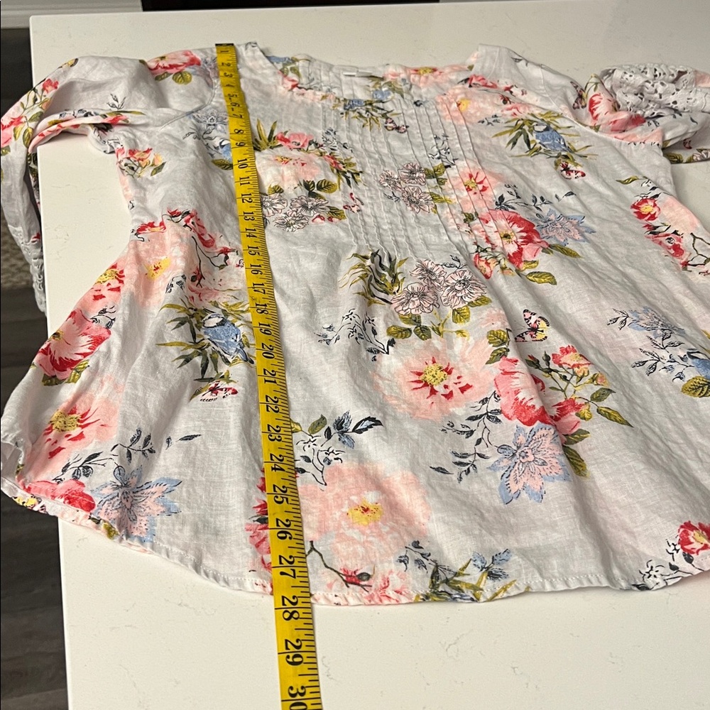J. Jill love linen grey floral loose fit top with lace cuff sleeves V Size M - Picture 10 of 10